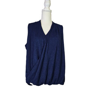 Liz Claiborne Studio Women's Sleeveless V-Neck Top Blouse Size L Navy